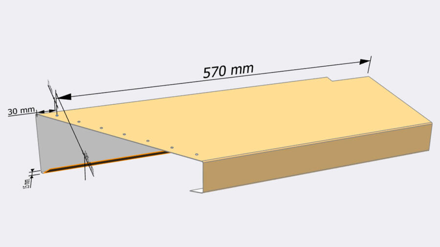 Easily captured: 3D drawing of a wall cover with mitre cuts, holes and notches; exported with Bendex software for Jorns machine control system | © Gesacon GmbH